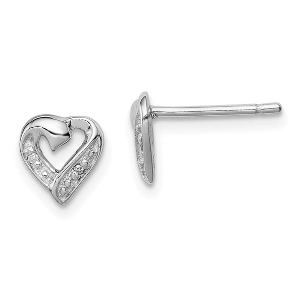 Sterling Silver Rhodium Diamond Heart Post Earrings-WBC-QDX288