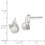 Sterling Silver Rhodium 6mm FW Cultured Pearl & Diamond Post Ear-WBC-QDX311