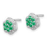 Sterling Silver Rhodium Emerald & Diamond Post Earrings-WBC-QDX316