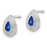 Sterling Silver Rhodium Dark Sapphire & Diamond Post Earrings-WBC-QDX323