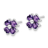 Sterling Silver Rhodium Amethyst Flower Post Earrings-WBC-QDX367