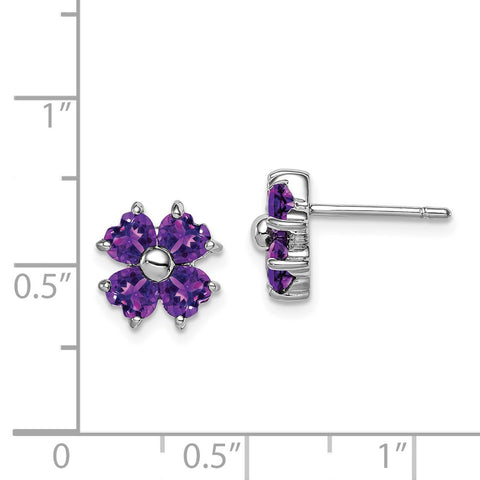 Sterling Silver Rhodium Amethyst Flower Post Earrings-WBC-QDX367