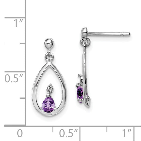 Sterling Silver Rhodium Pear Amethyst & Diamond Post Earrings-WBC-QDX388