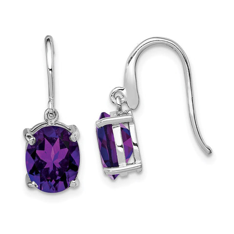 Sterling Silver Rhodium Amethyst Wire Earrings-WBC-QDX432