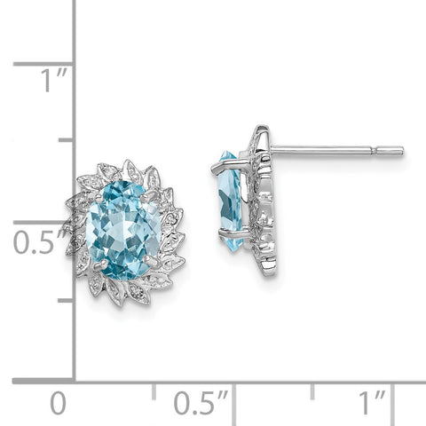 Sterling Silver Rhodium Light Swiss Blue Topaz & Diamond Post Earrings-WBC-QDX520