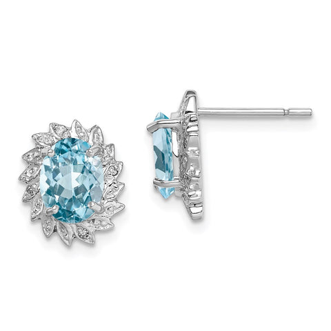 Sterling Silver Rhodium Light Swiss Blue Topaz & Diamond Post Earrings-WBC-QDX520
