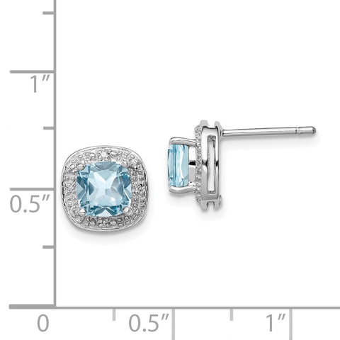 Sterling Silver Rhodium Light Swiss Blue Topaz & Diamond Post Earrings-WBC-QDX521