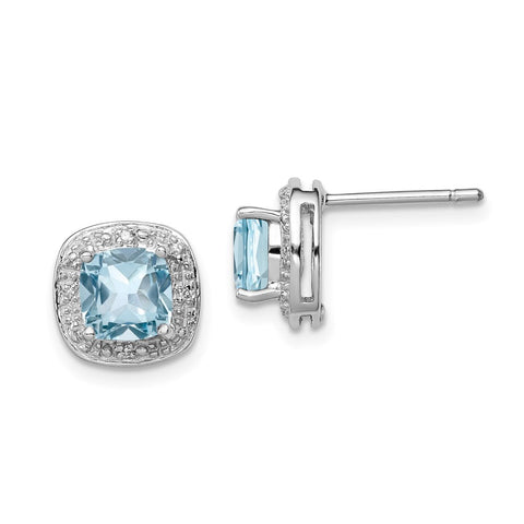 Sterling Silver Rhodium Light Swiss Blue Topaz & Diamond Post Earrings-WBC-QDX521