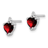 Sterling Silver Rhodium Heart Garnet & Diamond Post Earrings-WBC-QDX585