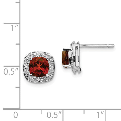 Sterling Silver Rhodium Garnet & Diamond Post Earrings-WBC-QDX624