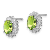 Sterling Silver Rhodium-plated Peridot & Diamond Post Earrings-WBC-QDX843