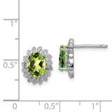 Sterling Silver Rhodium-plated Peridot & Diamond Post Earrings-WBC-QDX843