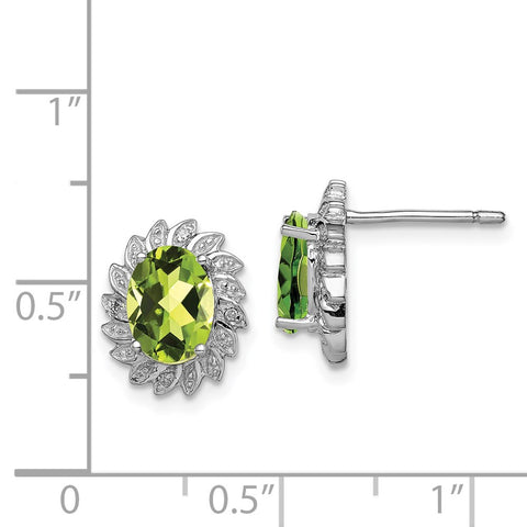Sterling Silver Rhodium-plated Peridot & Diamond Post Earrings-WBC-QDX843