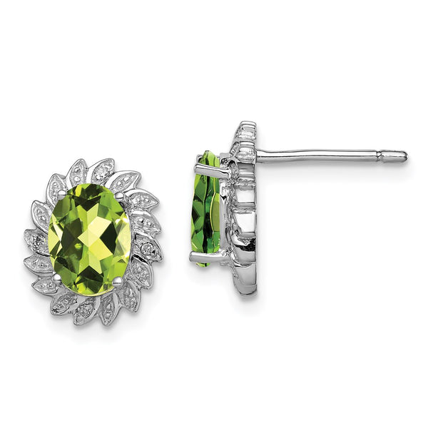 Sterling Silver Rhodium-plated Peridot & Diamond Post Earrings-WBC-QDX843