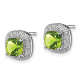 Sterling Silver Rhodium Peridot & Diamond Post Earrings-WBC-QDX845