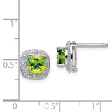 Sterling Silver Rhodium Peridot & Diamond Post Earrings-WBC-QDX845