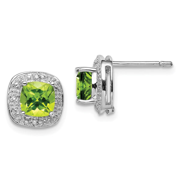 Sterling Silver Rhodium Peridot & Diamond Post Earrings-WBC-QDX845