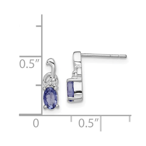 Sterling Silver Rhodium Plated Diamond Tanzanite Oval Post Earrings-WBC-QDX970