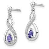 Sterling Silver Rhodium-plated Tanzanite & Diamond Earrings-WBC-QDX983