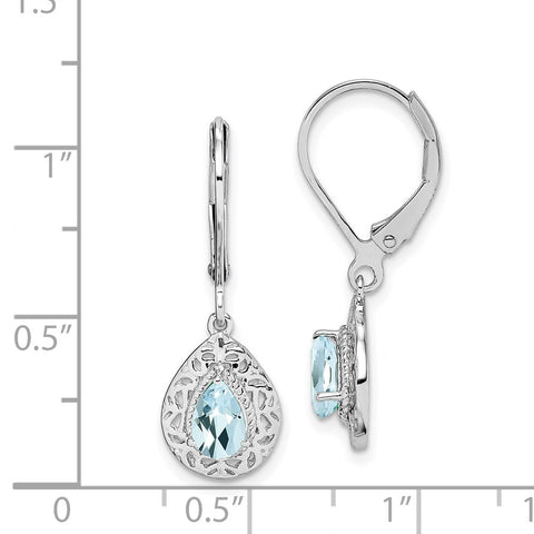 Sterling Silver Rhodium-plated Aquamarine Lever Back Earrings-WBC-QE10017AQ