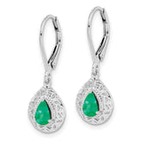 Sterling Silver Rhodium-plated Emerald Teardrop Lever Back Earrings-WBC-QE10017E