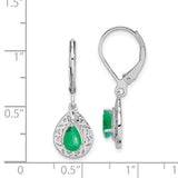 Sterling Silver Rhodium-plated Emerald Teardrop Lever Back Earrings-WBC-QE10017E