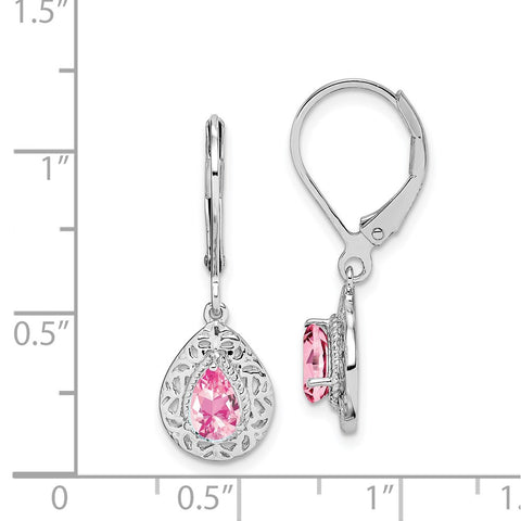 Sterling Silver Rhodium-plated Pink Tourmaline Lever Back Earrings-WBC-QE10017PT