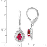 Sterling Silver Rhodium Glass Filled Ruby Teardrop Lever Back Earrings-WBC-QE10017R