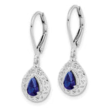 Sterling Silver Rhodium-plated Sapphire Teardrop Lever Back Earrings-WBC-QE10017S