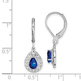 Sterling Silver Rhodium-plated Sapphire Teardrop Lever Back Earrings-WBC-QE10017S