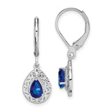 Sterling Silver Rhodium-plated Sapphire Teardrop Lever Back Earrings-WBC-QE10017S