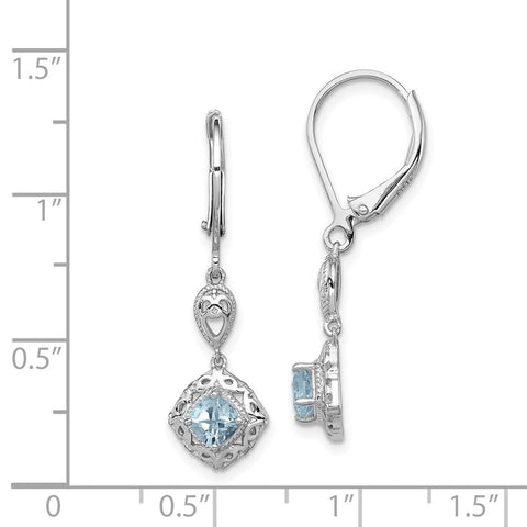 Sterling Silver Rhodium-plated Aquamarine Lever Back Earrings-WBC-QE10019AQ