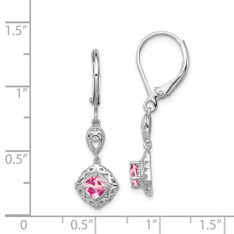 Sterling Silver Rhodium-plated Pink Tourmaline Lever Back Earrings-WBC-QE10019PT