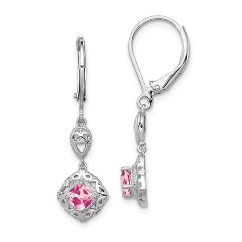 Sterling Silver Rhodium-plated Pink Tourmaline Lever Back Earrings-WBC-QE10019PT