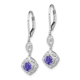 Sterling Silver Rhodium-plated Tanzanite Lever Back Earrings-WBC-QE10020TZ