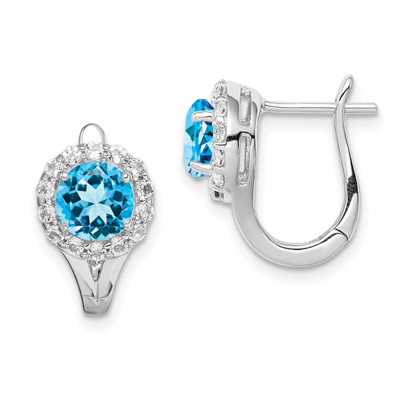 Sterling Silver Rhodium Wht Topaz & Lght Swiss Blue Topaz Hngd Earrings-WBC-QE10062BT