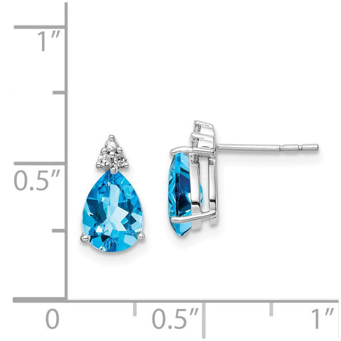 Sterling Silver Rhodium Diamond & Light Swiss Blue Topaz Post Earrings-WBC-QE10072BT