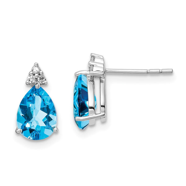 Sterling Silver Rhodium Diamond & Light Swiss Blue Topaz Post Earrings-WBC-QE10072BT
