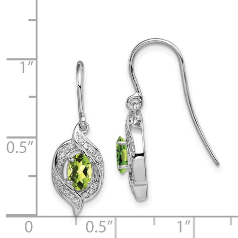 Sterling Silver Rhodium-plated Diamond & Peridot Shepherd Hook Earrings-WBC-QE10093PE