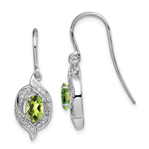 Sterling Silver Rhodium-plated Diamond & Peridot Shepherd Hook Earrings-WBC-QE10093PE