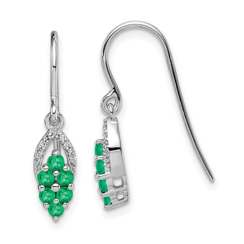 Sterling Silver Rhodium-plated Diam. & Emerald Shepherd Hook Earrings-WBC-QE10101E
