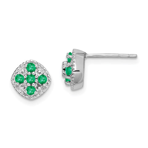 Sterling Silver Rhodium-plated Emerald Square Post Earrings-WBC-QE10109E
