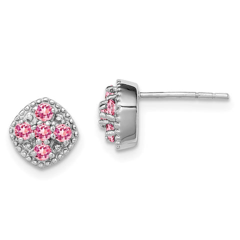 Sterling Silver Rhodium-plated Pink Tourmaline Square Earrings-WBC-QE10109PT