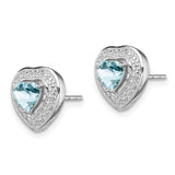 Sterling Silver Rhodium-plated Aquamarine Teardrop Heart Post Earrings-WBC-QE10111AQ