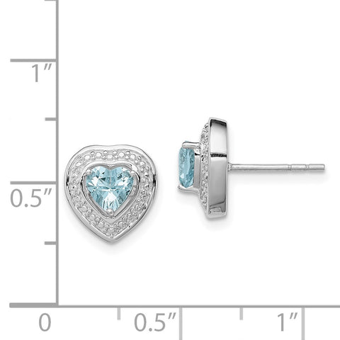 Sterling Silver Rhodium-plated Aquamarine Teardrop Heart Post Earrings-WBC-QE10111AQ