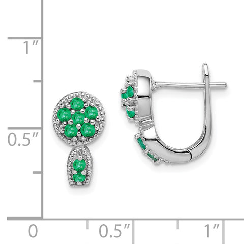 Sterling Silver Rhodium-plated Emerald Circle Hinged Earrings-WBC-QE10113E