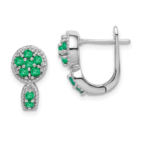 Sterling Silver Rhodium-plated Emerald Circle Hinged Earrings-WBC-QE10113E