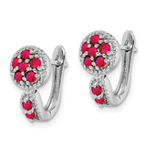 Sterling Silver Rhodium-plated Glass Filled Ruby Circle Hinged Earrings-WBC-QE10113R