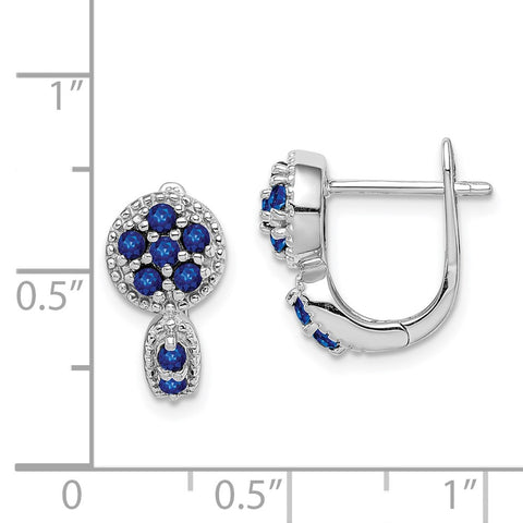 Sterling Silver Rhodium-plated with Sapphire Circle Hinged Earrings-WBC-QE10113S