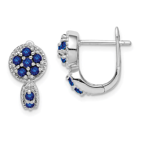 Sterling Silver Rhodium-plated with Sapphire Circle Hinged Earrings-WBC-QE10113S